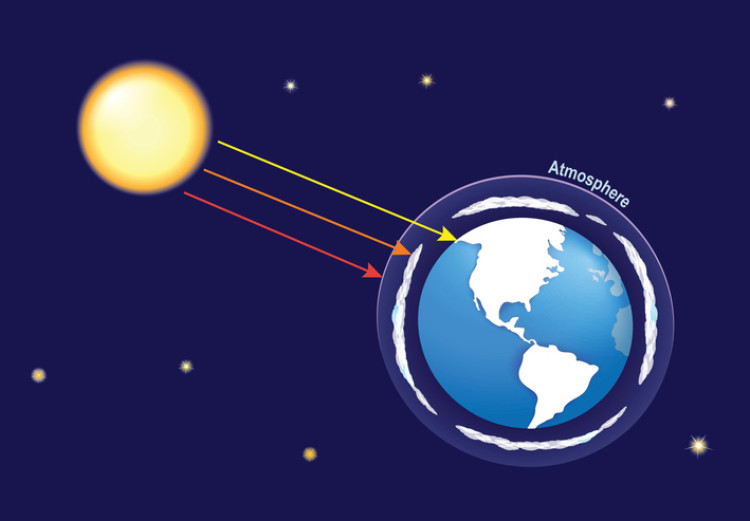 radiasi ultraviolet yang menembus dari Matahari ke Bumi - ditunjukkan secara skematis