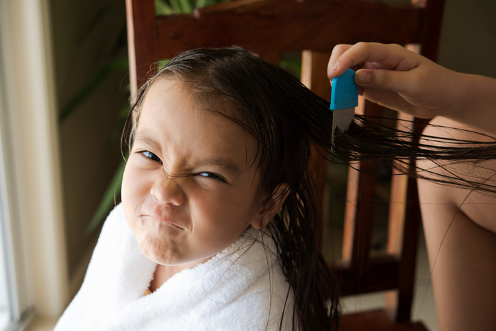 Seorang gadis cemberut yang rambutnya sedang disisir